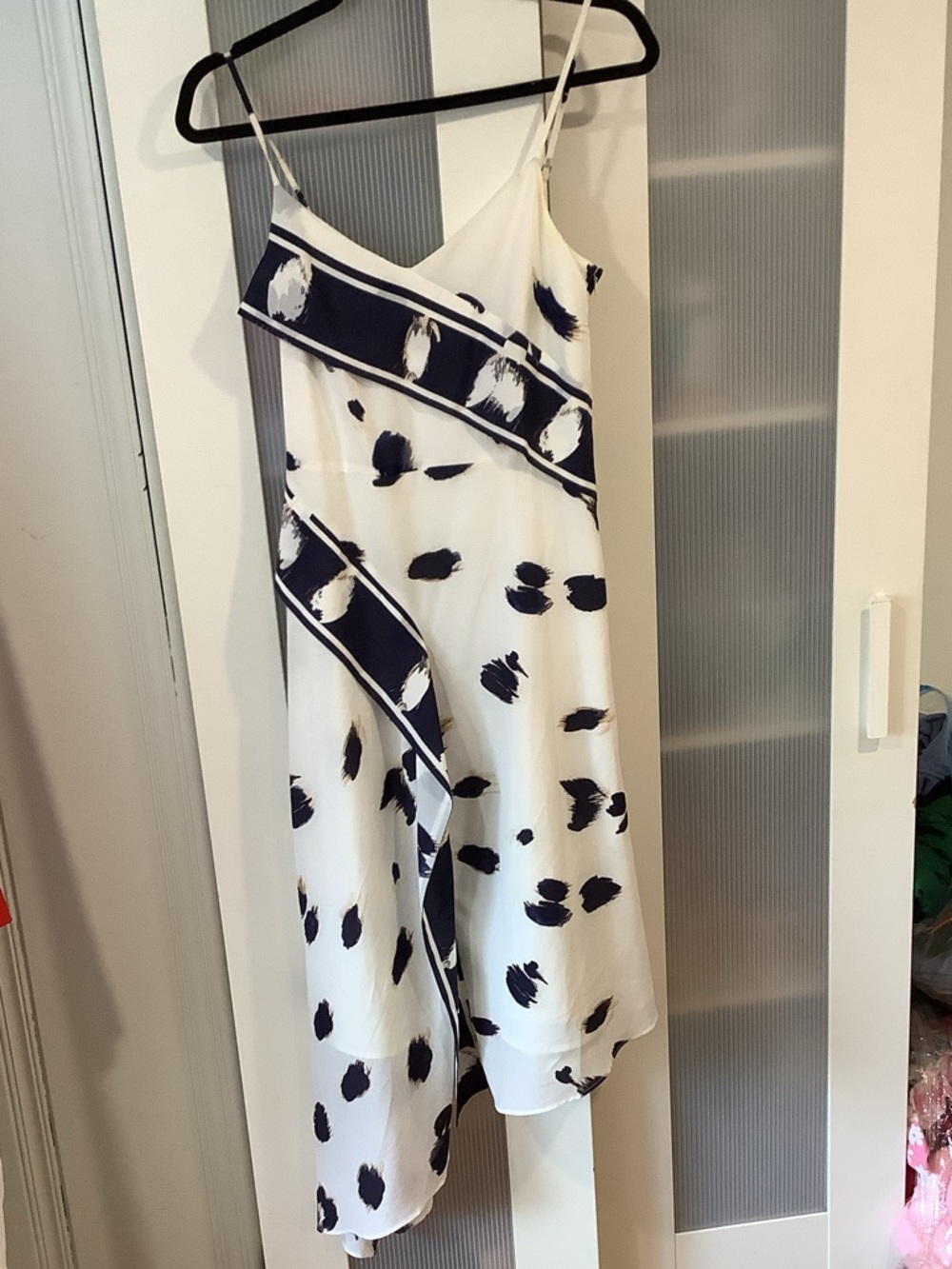 Banana Republic White Slip Dress with Navy Brushstroke Print